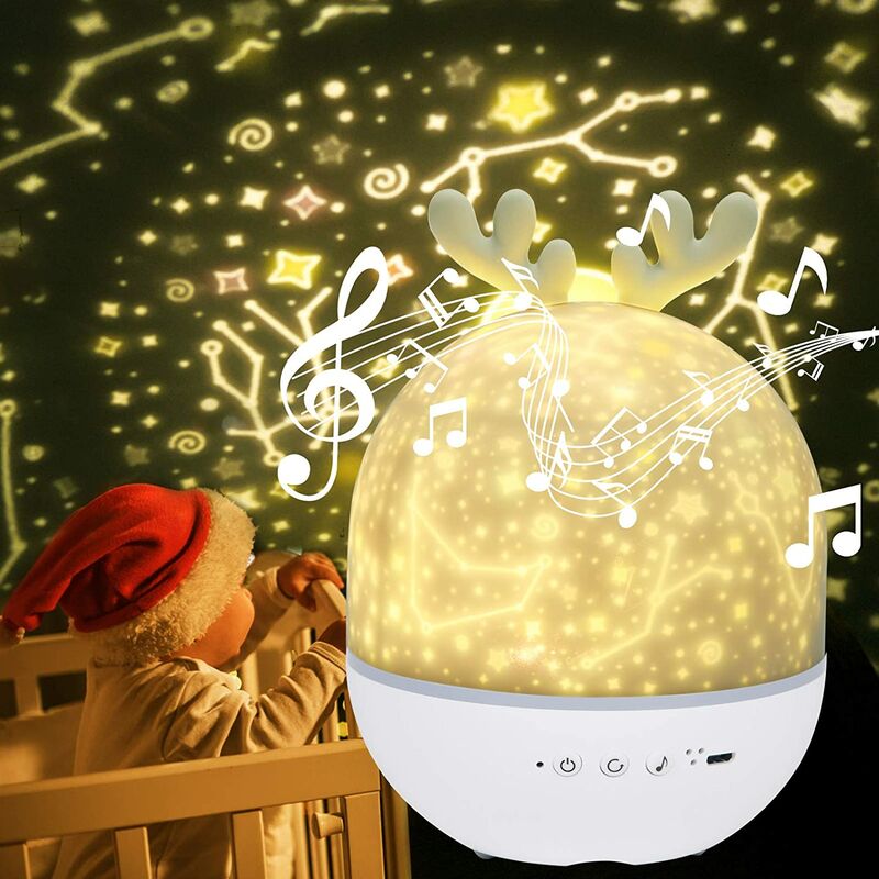 

Proyector de lámpara de estrella de luz nocturna para niños, luz nocturna de rotación musical de 360 ​​° + temporizador + control remoto + 6 colores,