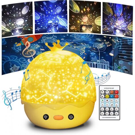 Proyector de luz nocturna con control remoto LED, rotación de 360°, 6 tipos de proyección de luz, 8 tipos de música, adecuado para niños, festivales, fiestas