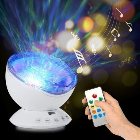 Proyector de ondas (blanco), 12 LED con control remoto, temporizador, 8 LED que cambian de color, proyector de luz nocturna para niños, adecuado para bebés, niños, dormitorios de adultos y como decora
