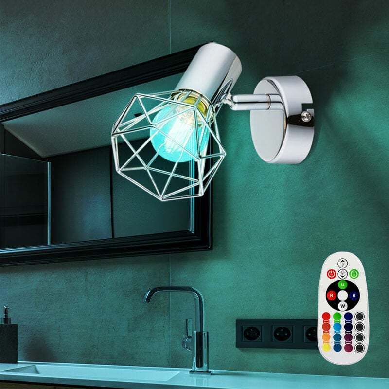 

Foco de pared con mando a distancia regulable, lámpara de jaula regulable en un juego que incluye lámparas LED RGB