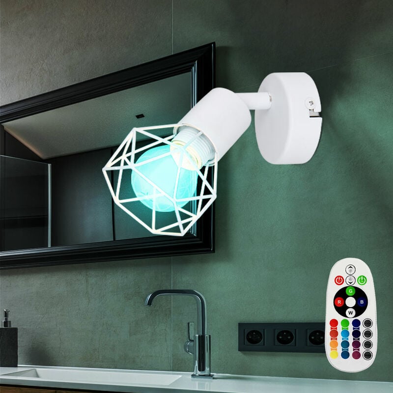 

Foco de pared retro jaula regulable MANDO A DISTANCIA Lámpara puntual blanca en un juego que incluye lámparas LED RGB