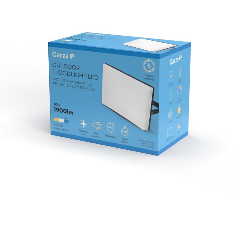 

Proyector LED de Exterior 20W, Luz Fría 6000K, Ideal Para Patios, Jardínes, Piscinas - Garza