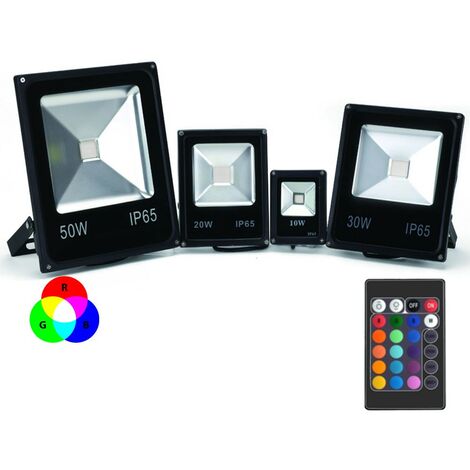 Proyector LED de color RGB extra plano para interior/exterior con mando a distancia - 10W, 20W, 30W, 50W, 100W (¡Nuevo!)