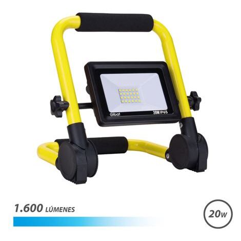 Proyector LED Elbat con soporte plegable de 20 W, 1600 lúmenes, luz fría 6500 K, cable de 1,50 m, IP65 para exteriores