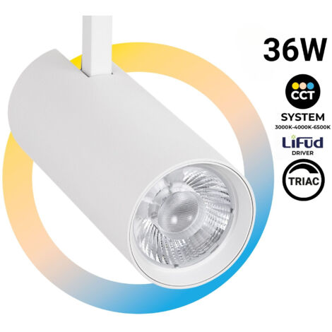 Proyector LED Para Carril Monofásico - 36W - CCT - TRIAC - Blanco