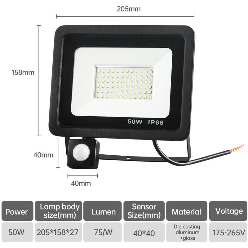 

Proyector LED para exteriores, 50W 136LED Proyector para exteriores, 6000K Luz blanca fría para exteriores, para jardín, garaje, patio