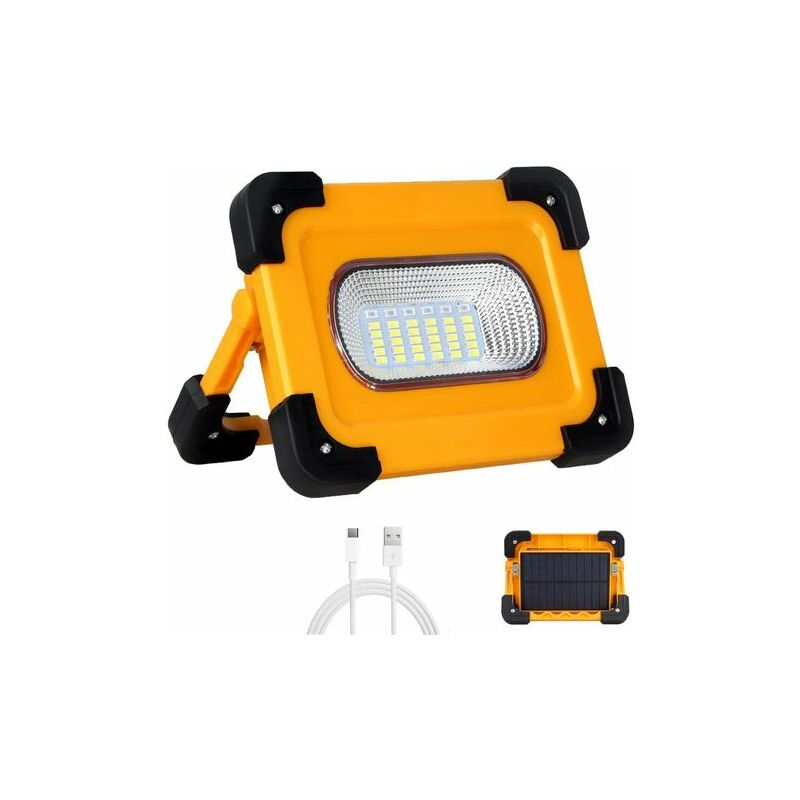 

Proyector LED recargable 50W Luz de trabajo de construcción con batería y panel solar 4 modos Linterna portátil Proyector de exterior para camping,
