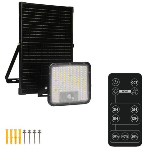 Proyector LED Solar 10W IP65 con Sensor, Panel Solar y CCT ajustable con Mando