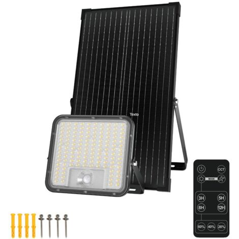 Proyector LED Solar 30W IP65 con Sensor, Panel Solar y CCT ajustable con Mando