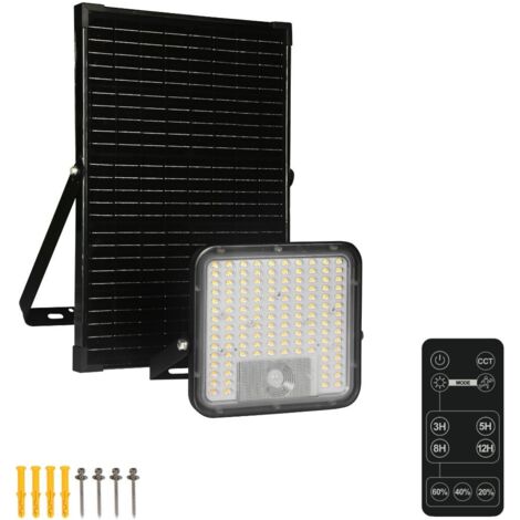 Proyector LED Solar 60W IP65 con Sensor, Panel Solar y CCT ajustable con Mando