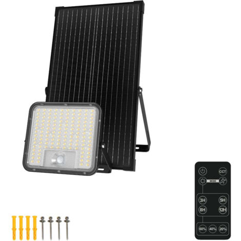Proyector LED Solar 80W IP65 con Sensor, Panel Solar y CCT ajustable con Mando