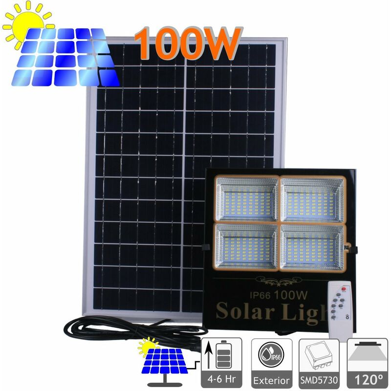 

Jandei Proyector LED Solar panel solar Orientable Separado, mando a Distancia, 100W, 2291 Lúmenes. Protección Ip65 Exterior. Autonomía 2 Noches. 200