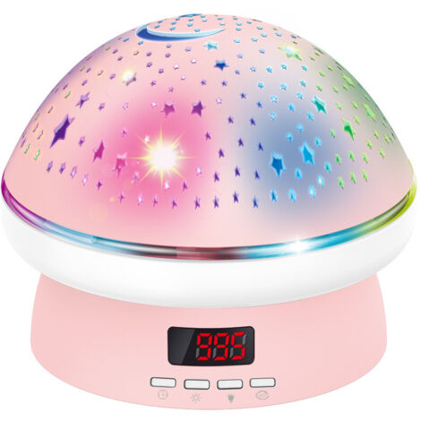 Proyector para bebé, lámpara de mesa con cielo estrellado, control remoto giratorio de 360°, temporizador, luz nocturna multicolor que cambia de color para habitación de bebé (rosa)