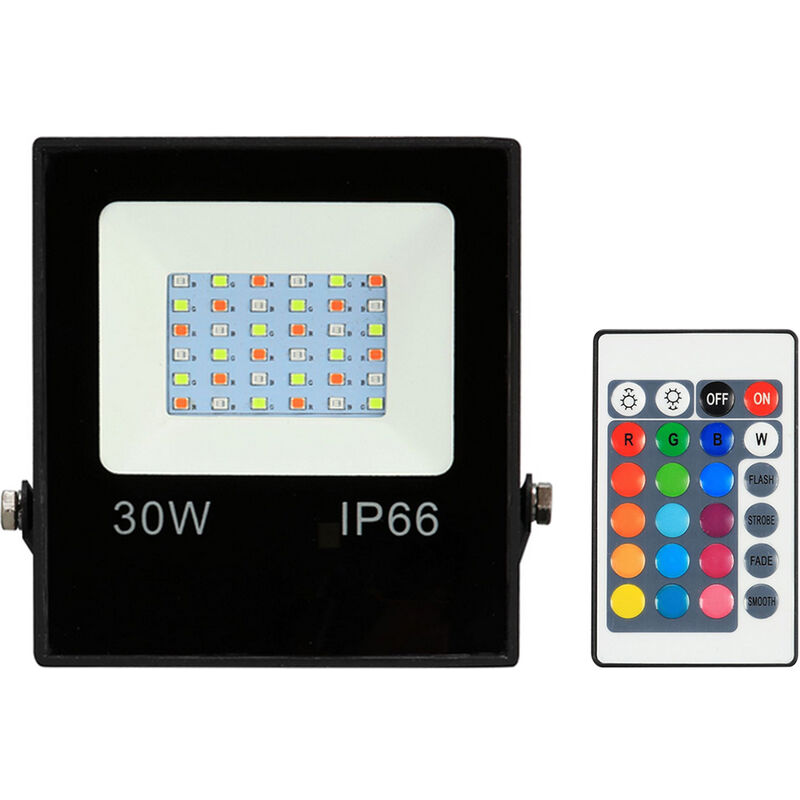 

Proyector RGB LED de 10 W, con mando a distancia, 16 colores y 4 modos de iluminacion,30W