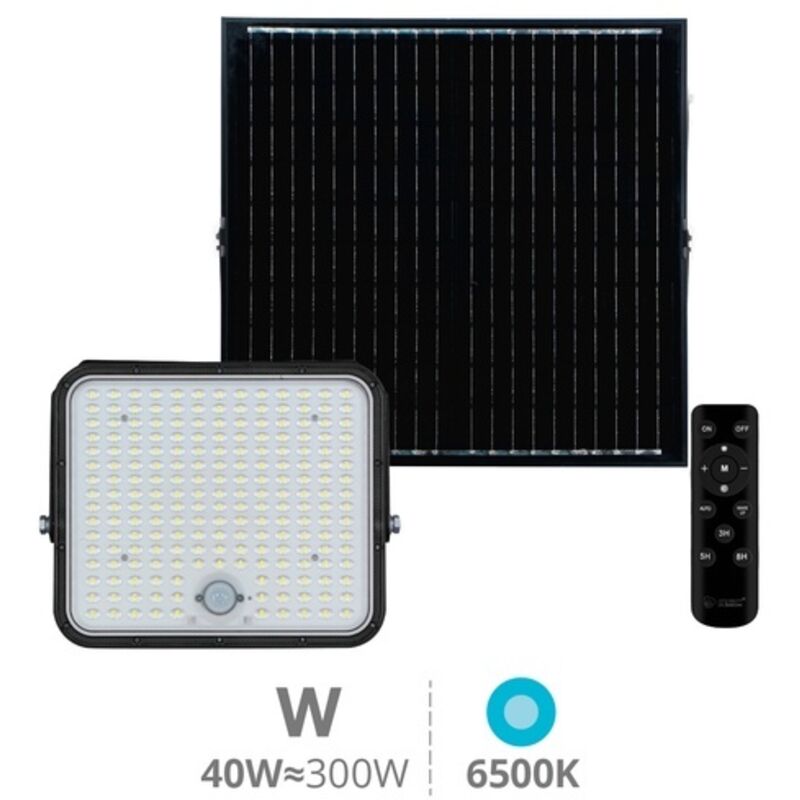 Proyector solar LED Pamol con sensor de movimiento y crepuscular 300W 6500K IP65 Negro