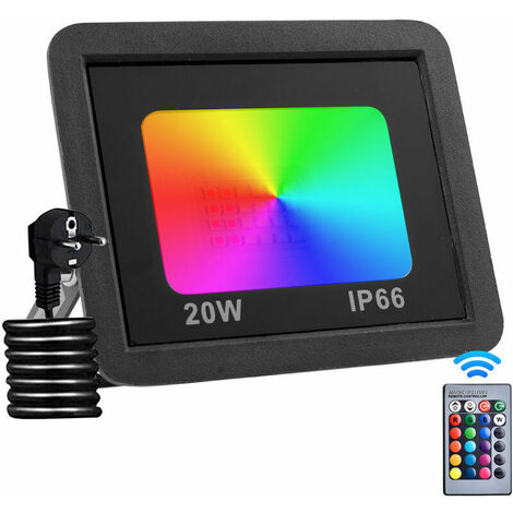 Proyector único Proyector LED para exteriores de 20 W, Foco LED de color RGB inteligente, Foco LED de color para exteriores impermeable IP66 con control remoto, Proyector multicolor ajustable, 20 modo