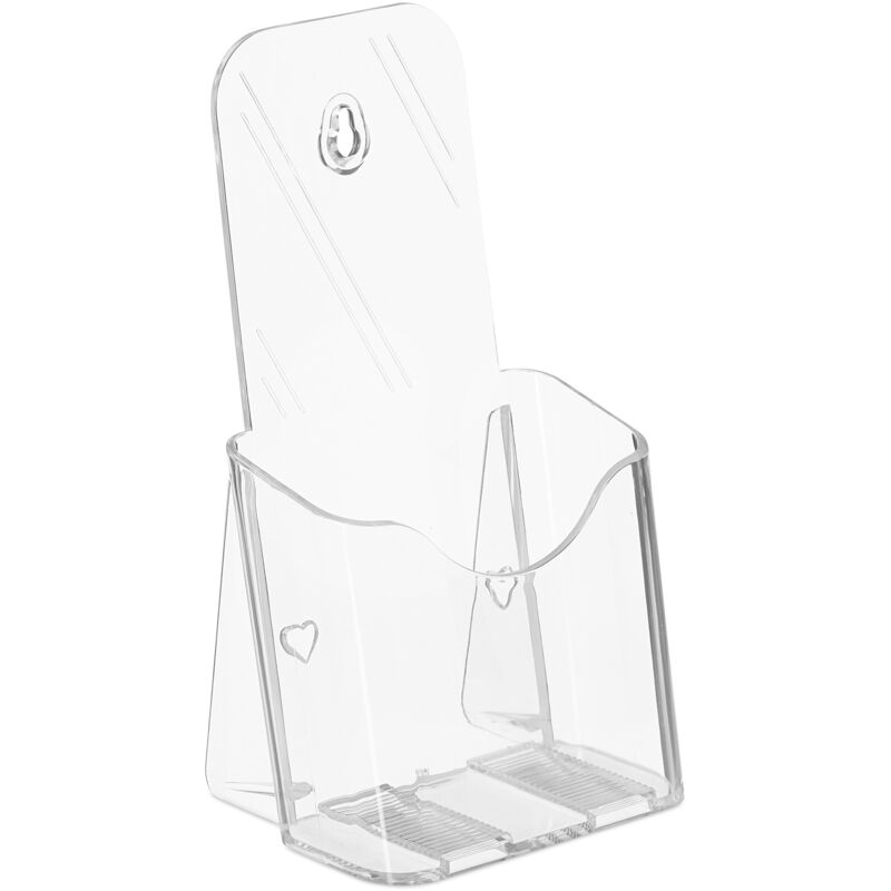 Présentoir à flyers, lot de 10, DIN long, compartiment, pour tenir & accrocher, acrylique, 20 x 11 x 8,5 cm, transparent