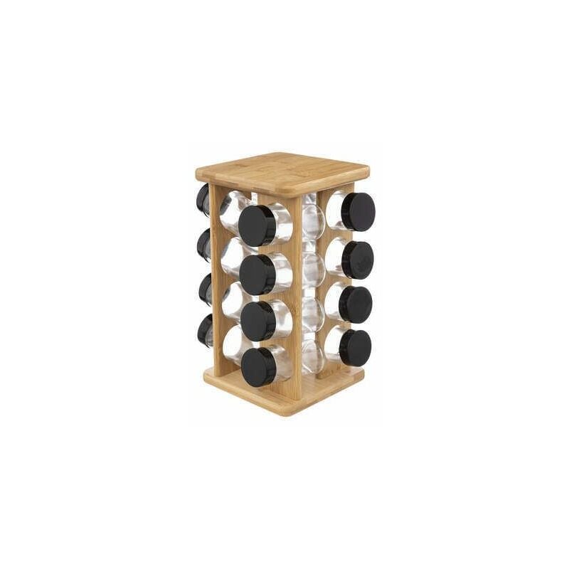 Secret De Gourmet - Présentoir à épices rotatif - 16 pots - Bambou