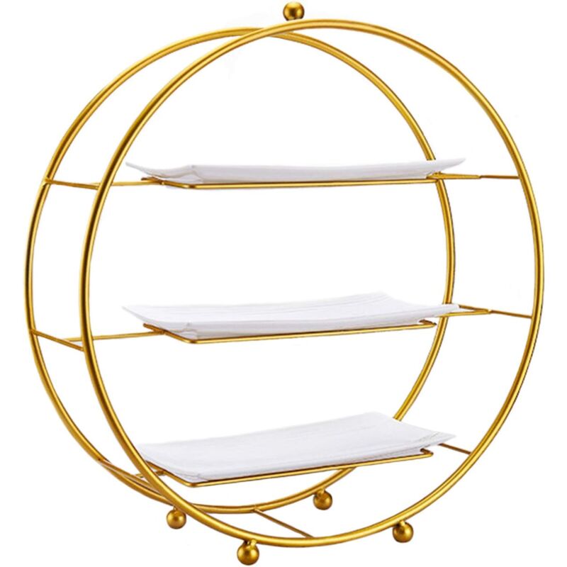 Présentoirs à gâteau Support à Gâteau 3 Étages Assiette à Gâteau Affichage Porte-Dessert Décor pour Fête Mariage Anniversaires Célébration (d'or)