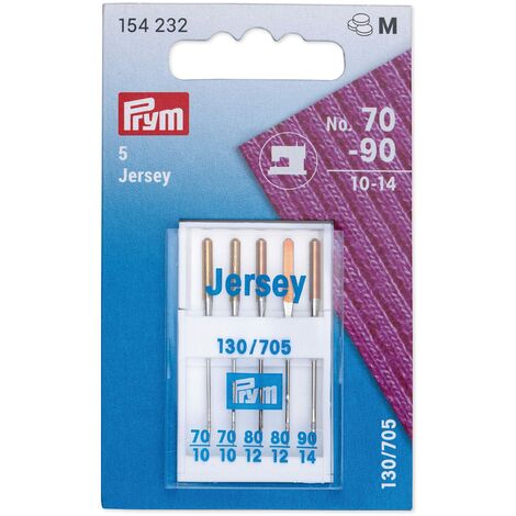 Prym 154232 cucire aghi per macchine Jersey 70-90, 130/705, 5 pcs l''ago della macchina da cucire, acciaio, argento, 3,0 x 0,3 cm