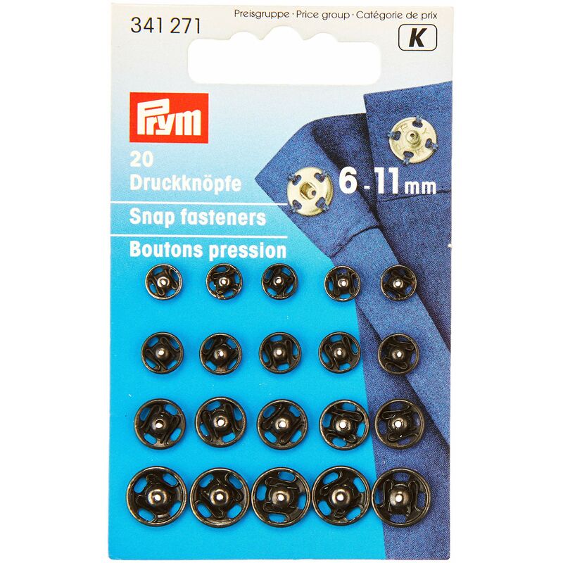 Image of 6-11 mm Cucire Snap Fasteners, confezione da 20, Nero - Prym