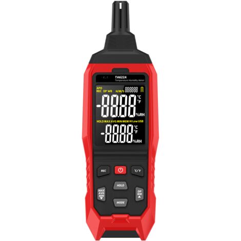 Psicrómetro industrial TASI TA622A -4080°C, LCD portátil, temperatura ambiente, bulbo húmedo, punto de rocío, retención de datos MÁX.