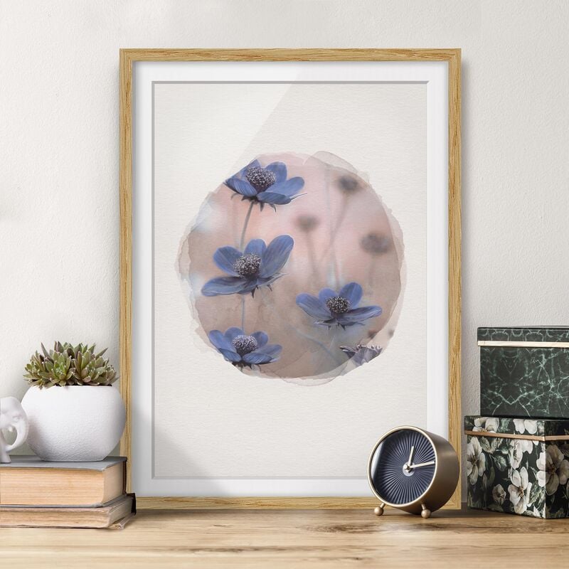 

Póster enmarcado - Acquarelli - Blu Kosmeen Dimensión LxA: 55cm x 40cm, Marco: Roble