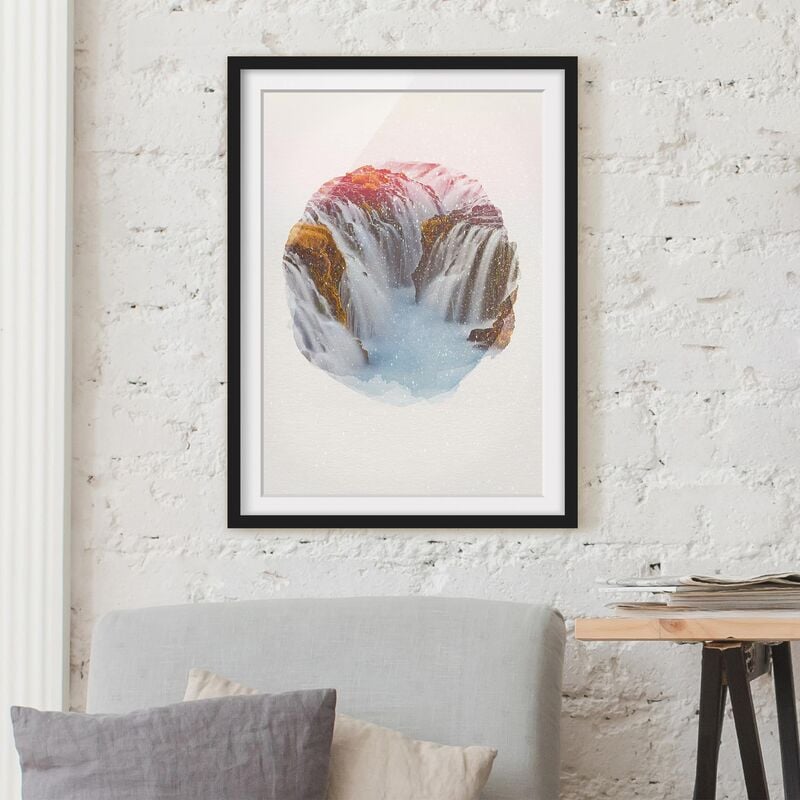 

Póster enmarcado - Acquarelli - Bruarfoss cascata in Islanda Dimensión LxA: 70cm x 50cm, Marco: Negro