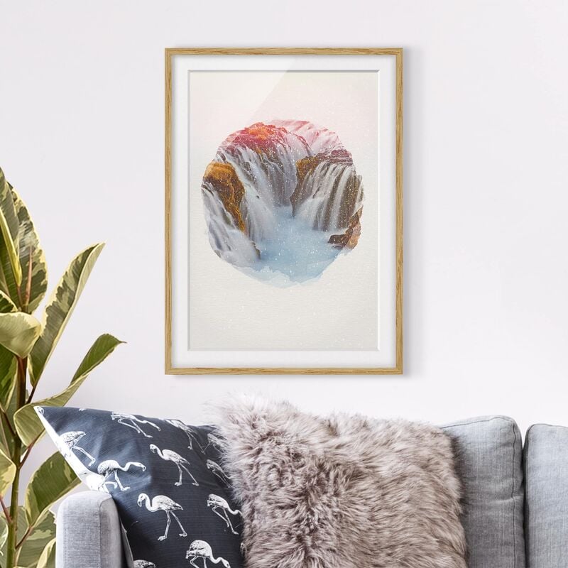 

Póster enmarcado - Acquarelli - Bruarfoss cascata in Islanda Dimensión LxA: 70cm x 50cm, Marco: Roble