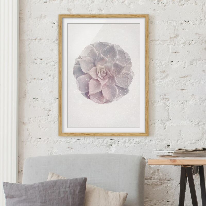 

Póster enmarcado - Acquarelli - Cactus succulente Dimensión LxA: 100cm x 70cm, Marco: Roble