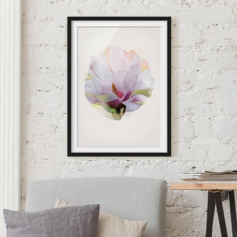 

Póster enmarcado - Acquarelli - Delicato Fiore di Magnolia Dimensión LxA: 55cm x 40cm, Marco: Negro