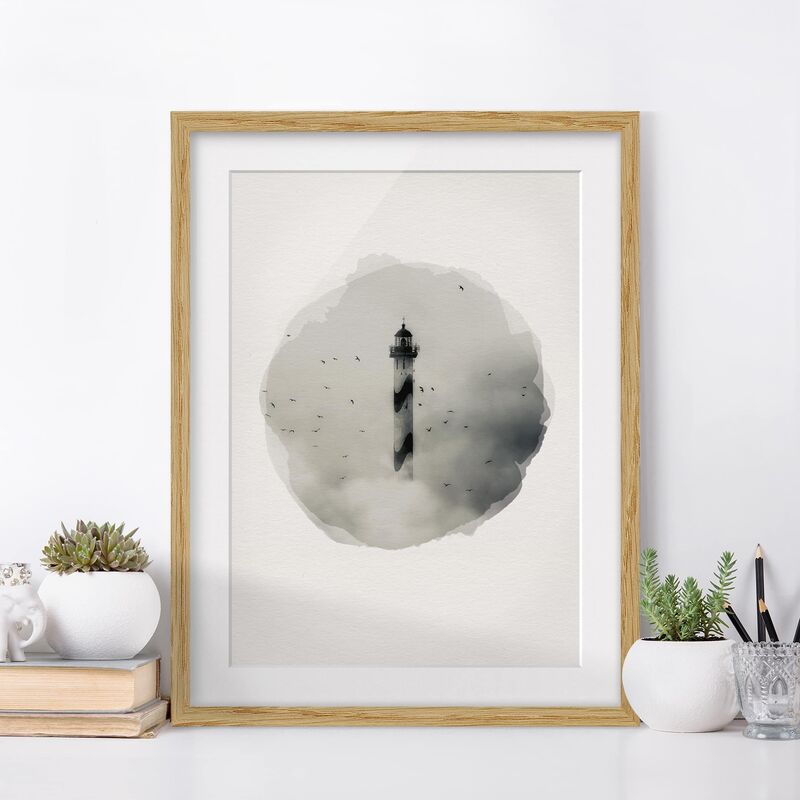 

Póster enmarcado - Acquarelli - Faro nella nebbia Dimensión LxA: 24cm x 18cm, Marco: Roble