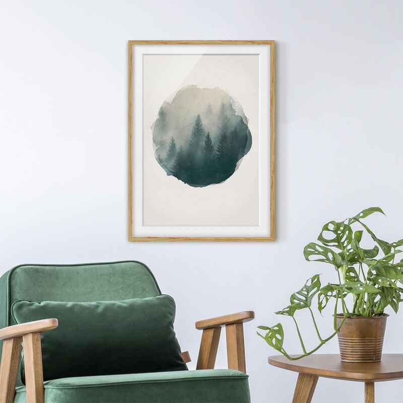 

Póster enmarcado - Acquarelli - foreste di conifere in caso di nebbia Dimensión LxA: 24cm x 18cm, Marco: Roble