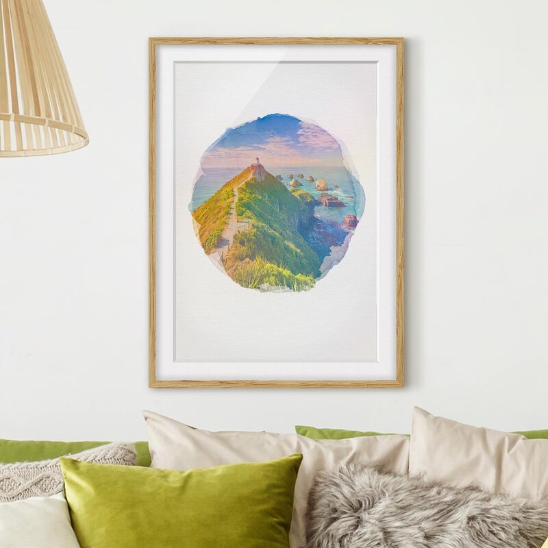 

Póster enmarcado - Acquarelli - Nugget Point Lighthouse e Sea Zelanda Dimensión LxA: 55cm x 40cm, Marco: Roble