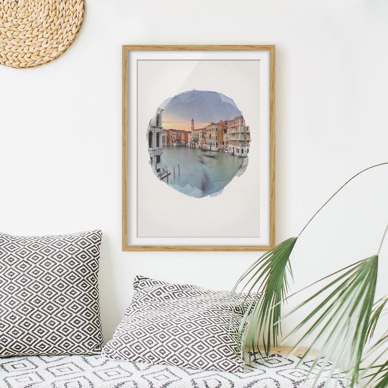 

Póster enmarcado - Acquarelli - Vista Canal Grande dal Ponte di Rialto di Venezia Dimensión LxA: 40cm x 30cm, Marco: Roble