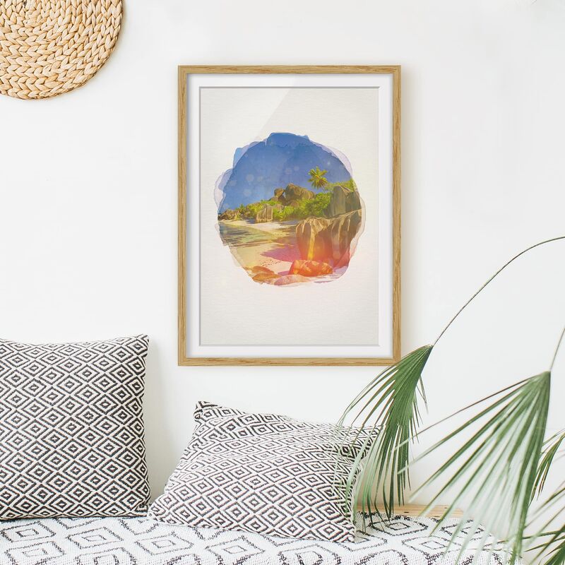 

Póster enmarcado - Acquerelli - Dream Beach Seychelles Dimensión LxA: 24cm x 18cm, Marco: Roble