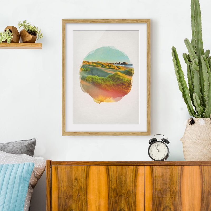 

Póster enmarcado - Acquerelli - dune e Erbe Al Mare Dimensión LxA: 40cm x 30cm, Marco: Roble