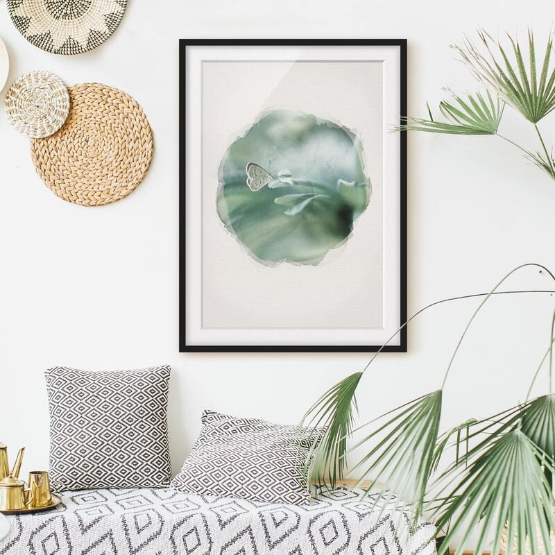 

Póster enmarcado - Acquerelli - Farfalla E gocce di rugiada In Pastel Verde Dimensión LxA: 24cm x 18cm, Marco: Negro