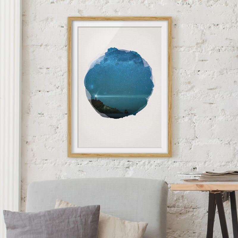 

Póster enmarcado - Acquerelli - Faro Dimensión LxA: 100cm x 70cm, Marco: Roble