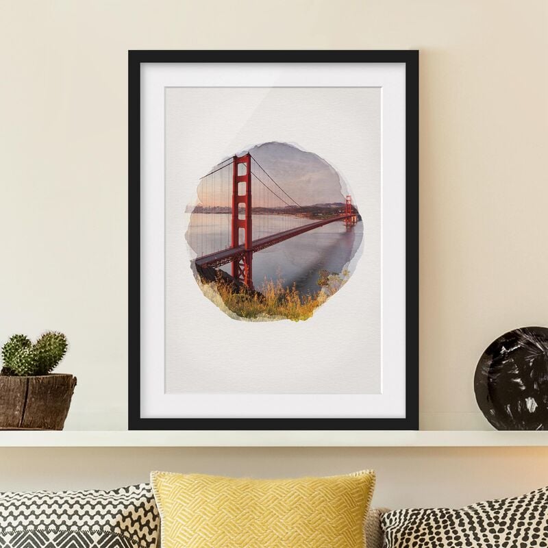 

Póster enmarcado - Acquerelli - Golden Gate Bridge di San Francisco Dimensión LxA: 24cm x 18cm, Marco: Negro