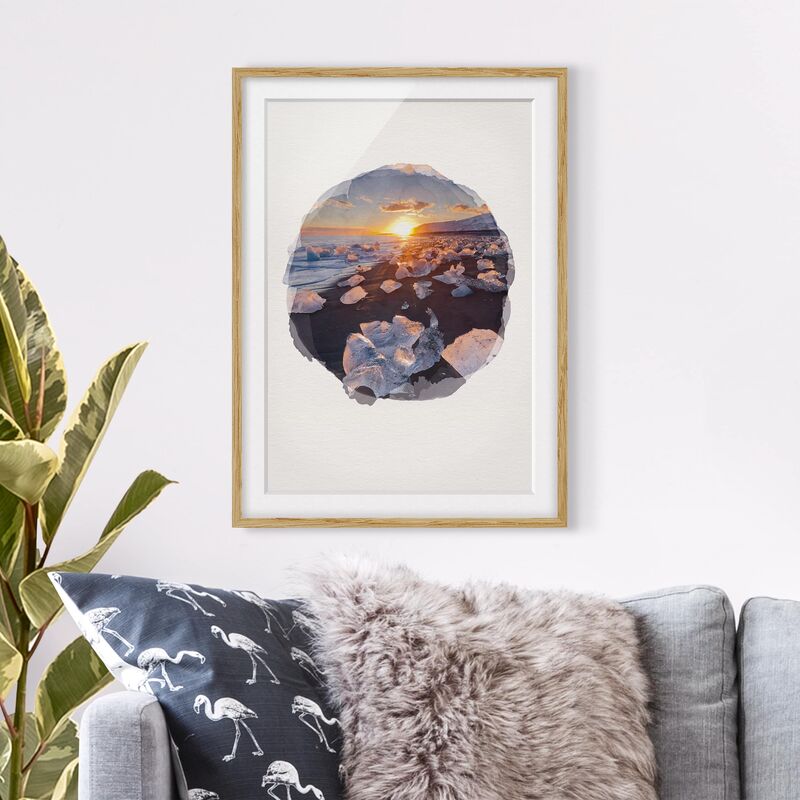 

Póster enmarcado - Acquerelli - pezzi di ghiaccio sulla spiaggia Islanda Dimensión LxA: 70cm x 50cm, Marco: Roble