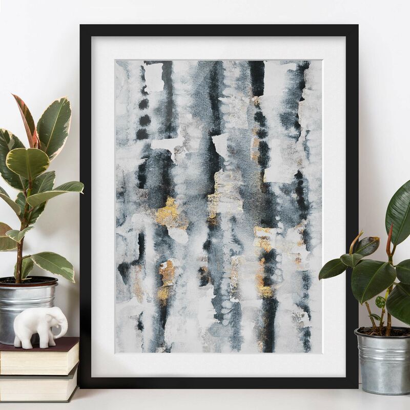 

Póster enmarcado - Acquerello Astratto con oro Dimensión LxA: 100cm x 70cm, Marco: Negro
