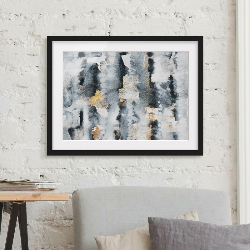 

Póster enmarcado - Acquerello Astratto con oro Dimensión LxA: 30cm x 40cm, Marco: Negro