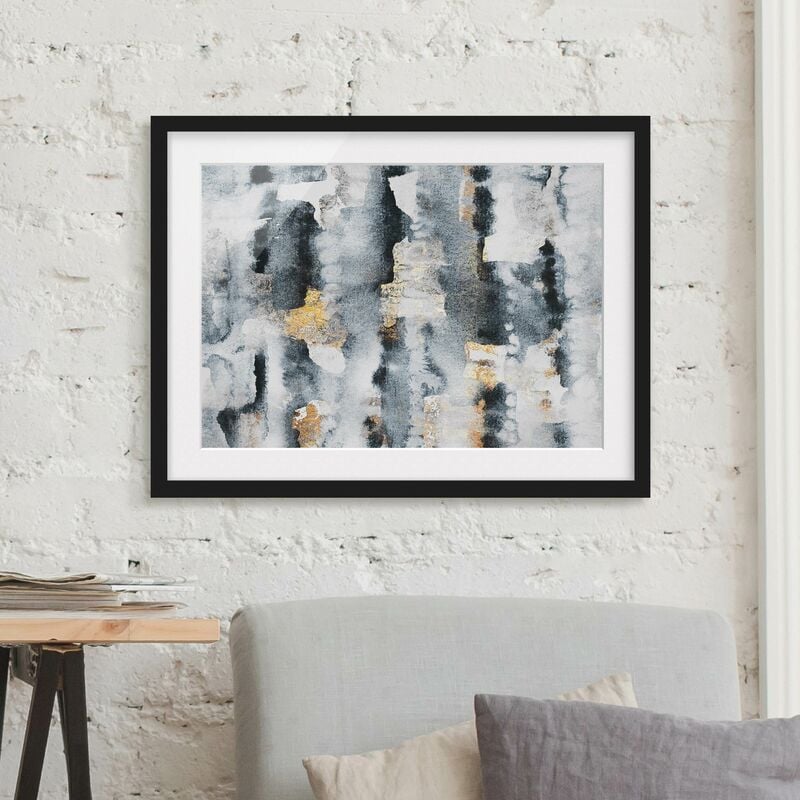 

Póster enmarcado - Acquerello Astratto con oro Dimensión LxA: 70cm x 100cm, Marco: Negro