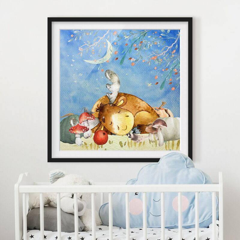 

Póster enmarcado - Acquerello Cervo in autunno Dimensión LxA: 30cm x 30cm, Marco: Negro