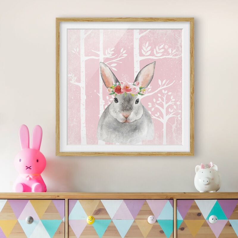 

Póster enmarcado - Acquerello coniglietto rosa Dimensión LxA: 70cm x 70cm, Marco: Roble