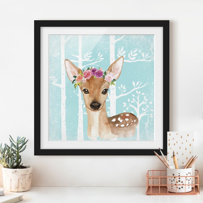 

Póster enmarcado - Acquerello Deer Turchese Dimensión LxA: 30cm x 30cm, Marco: Negro