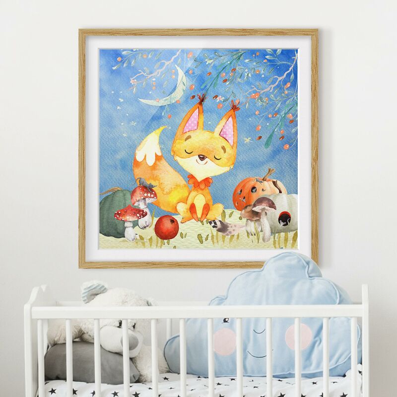 

Póster enmarcado - Acquerello Fox In autunno Dimensión LxA: 20cm x 20cm, Marco: Roble
