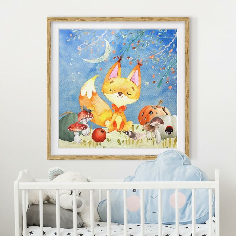 

Póster enmarcado - Acquerello Fox In autunno Dimensión LxA: 30cm x 30cm, Marco: Roble