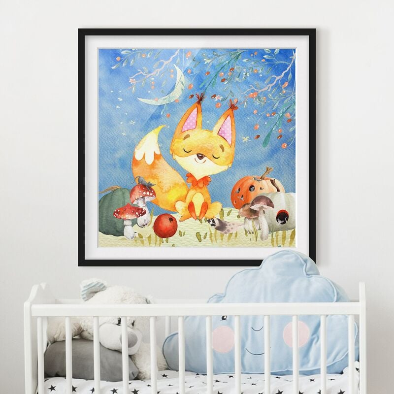 

Póster enmarcado - Acquerello Fox In autunno Dimensión LxA: 30cm x 30cm, Marco: Negro